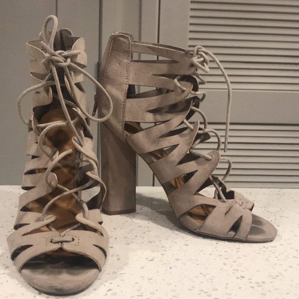 Taupe Lace Up Heels